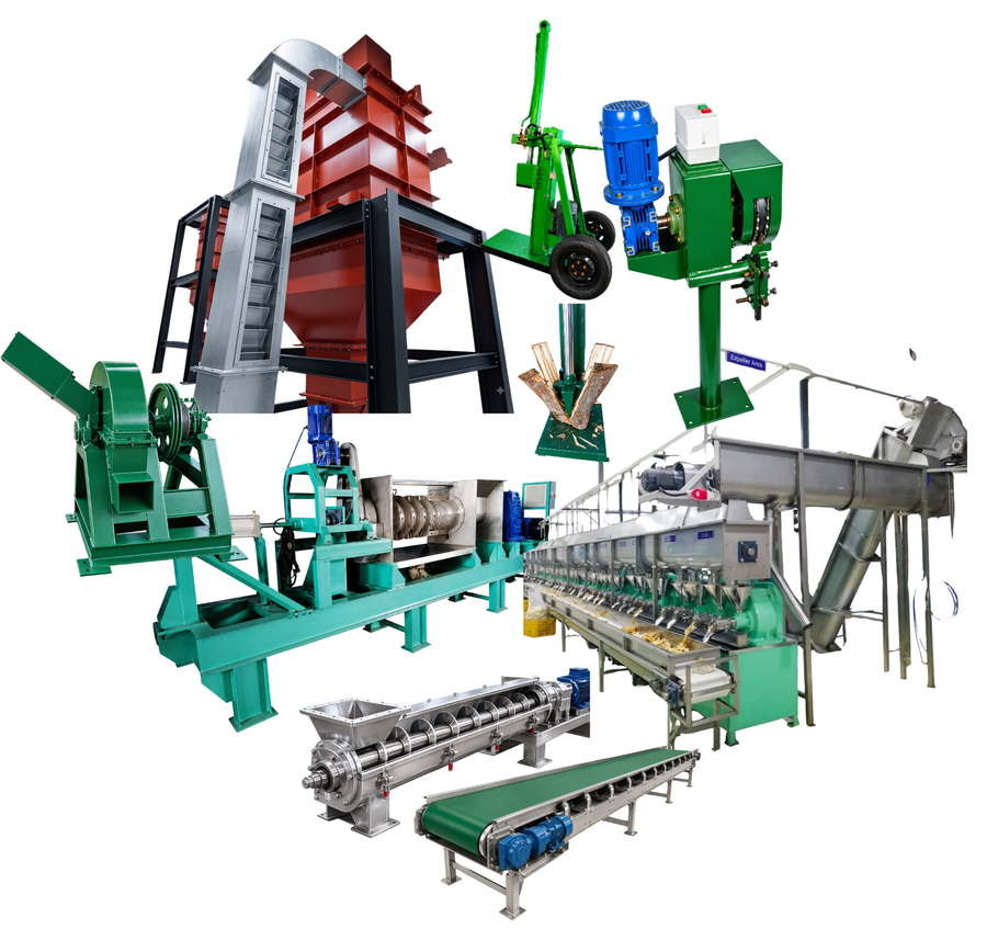 Machinery for the coconut industry, conveyors and dryers