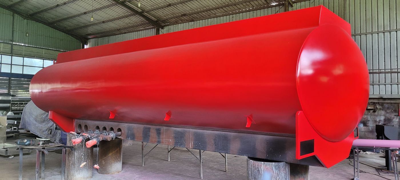 A fabricated tank, painted and ready